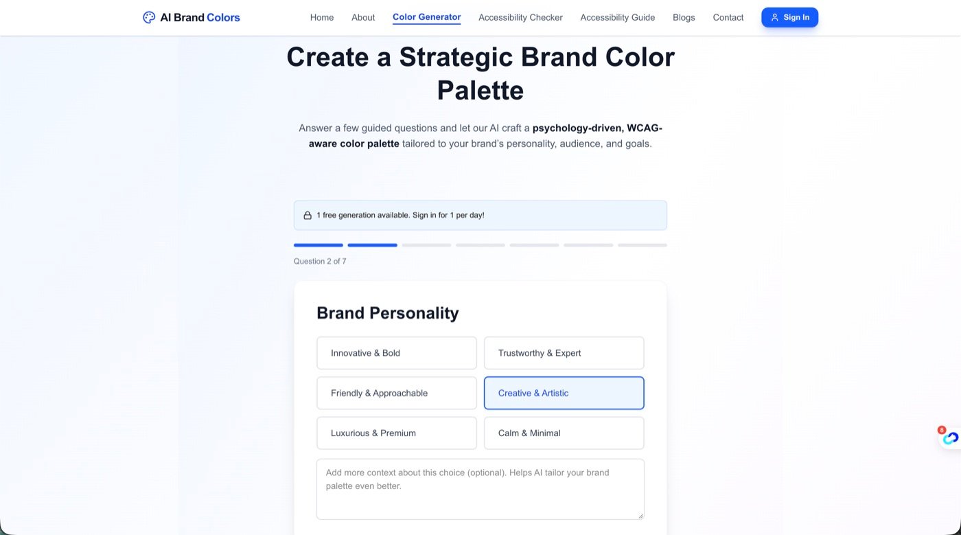 AI Brand Colors wizard question 2 of 7: brand personality options