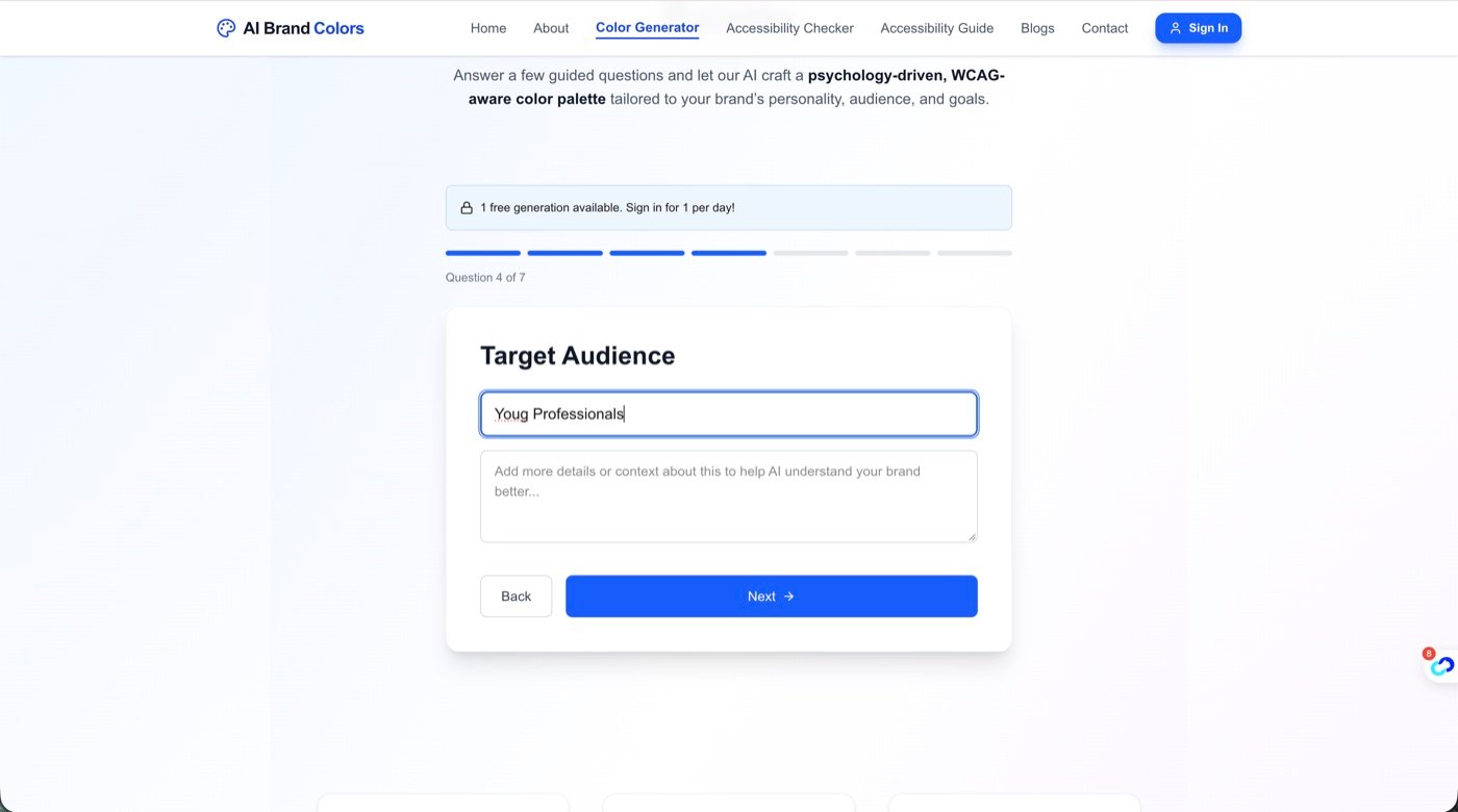 AI Brand Colors wizard question 4 of 7: target audience