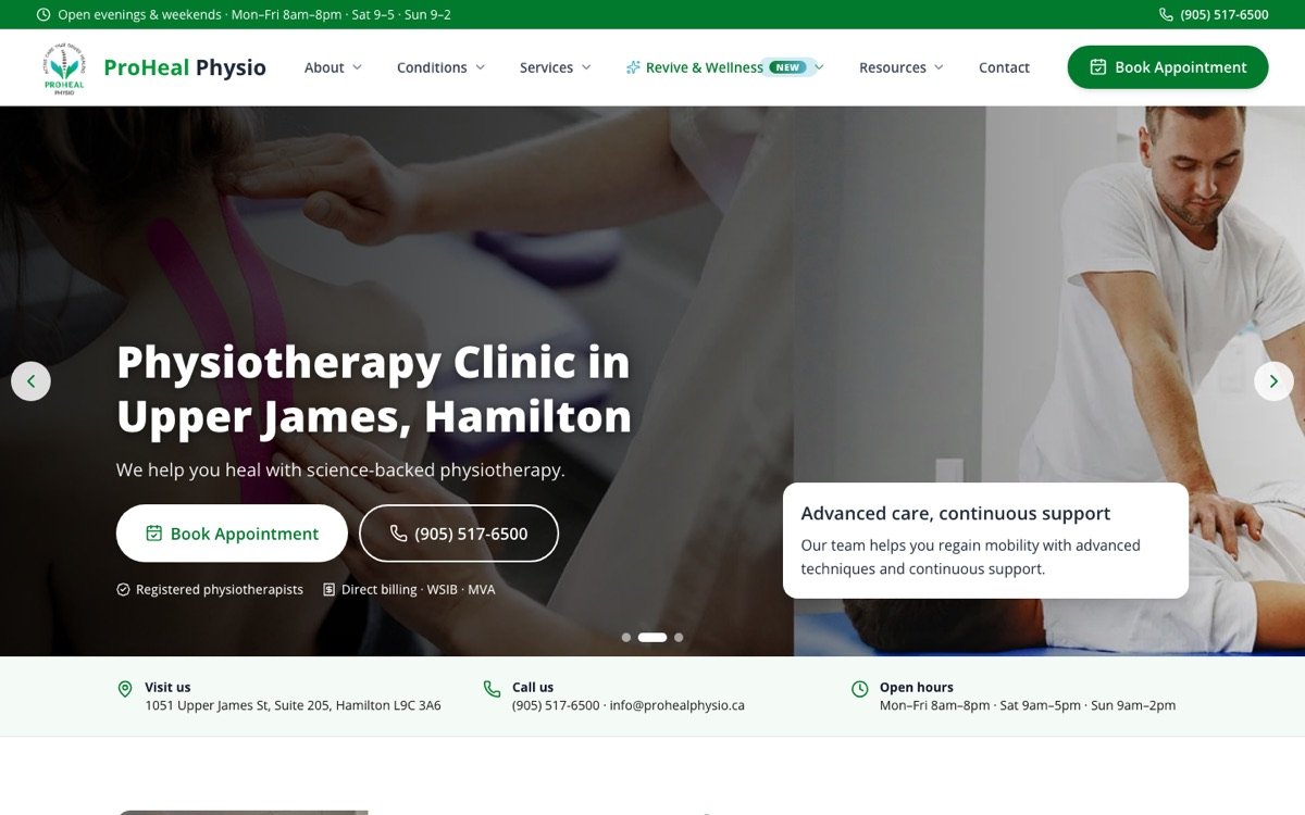 ProHeal Physio website homepage