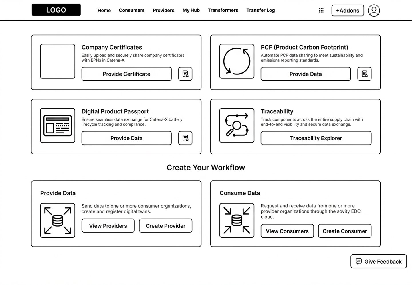 Data Exchange Platform Wireframes