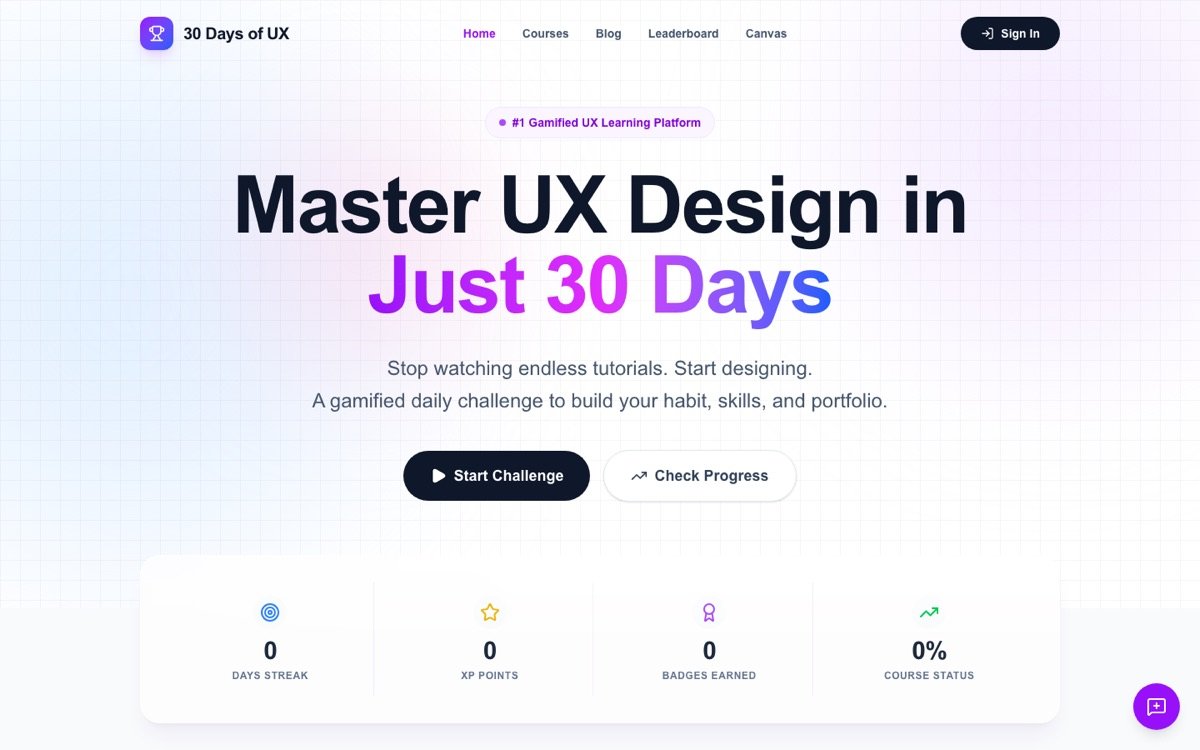 30 Days of UX website homepage
