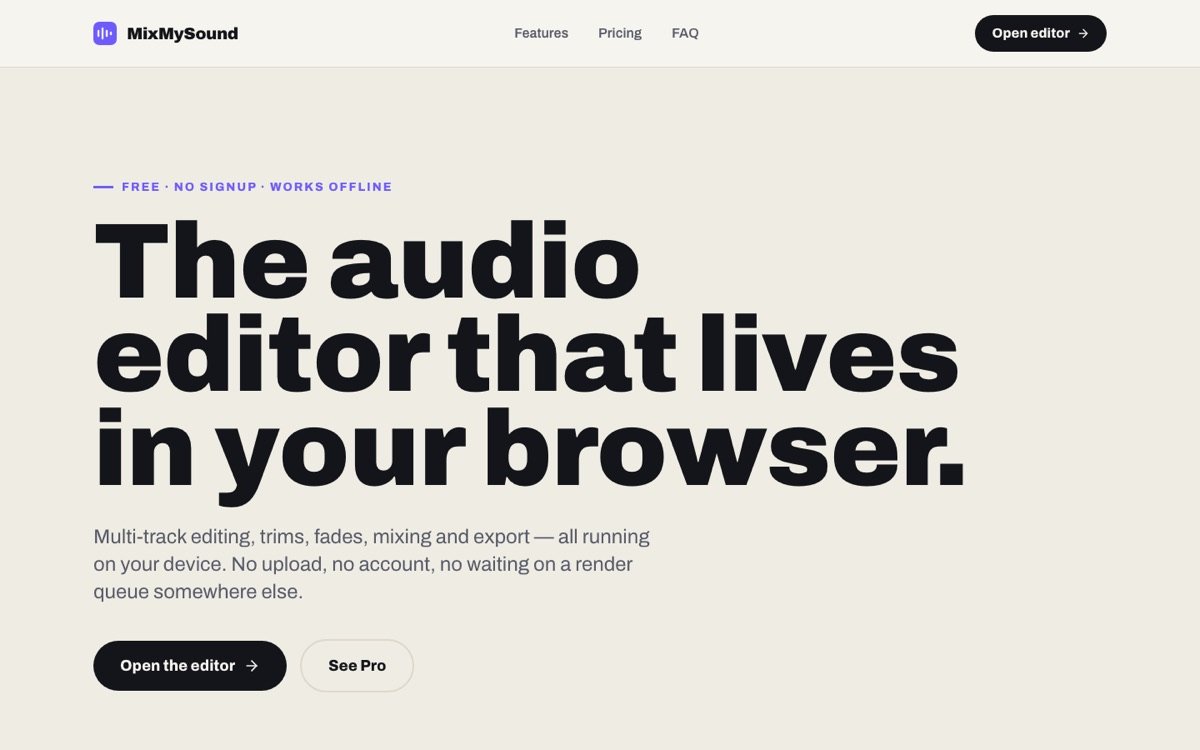 MixMySound website homepage