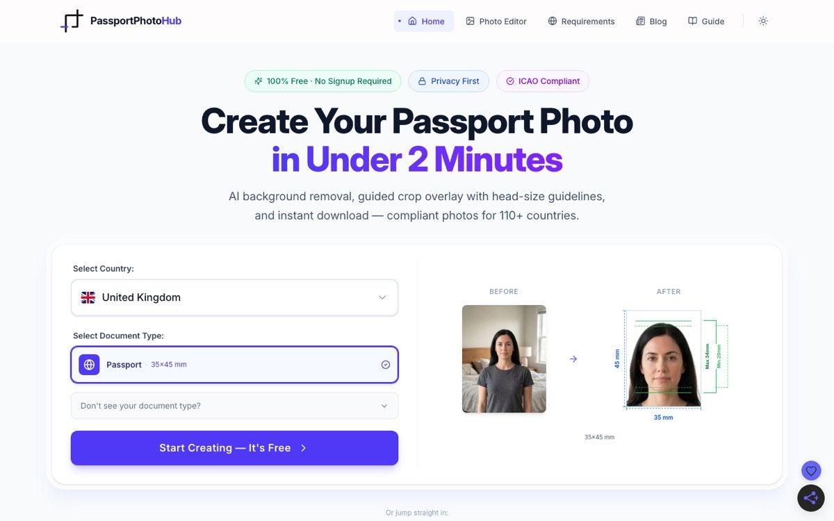 PassportPhotoHub website homepage