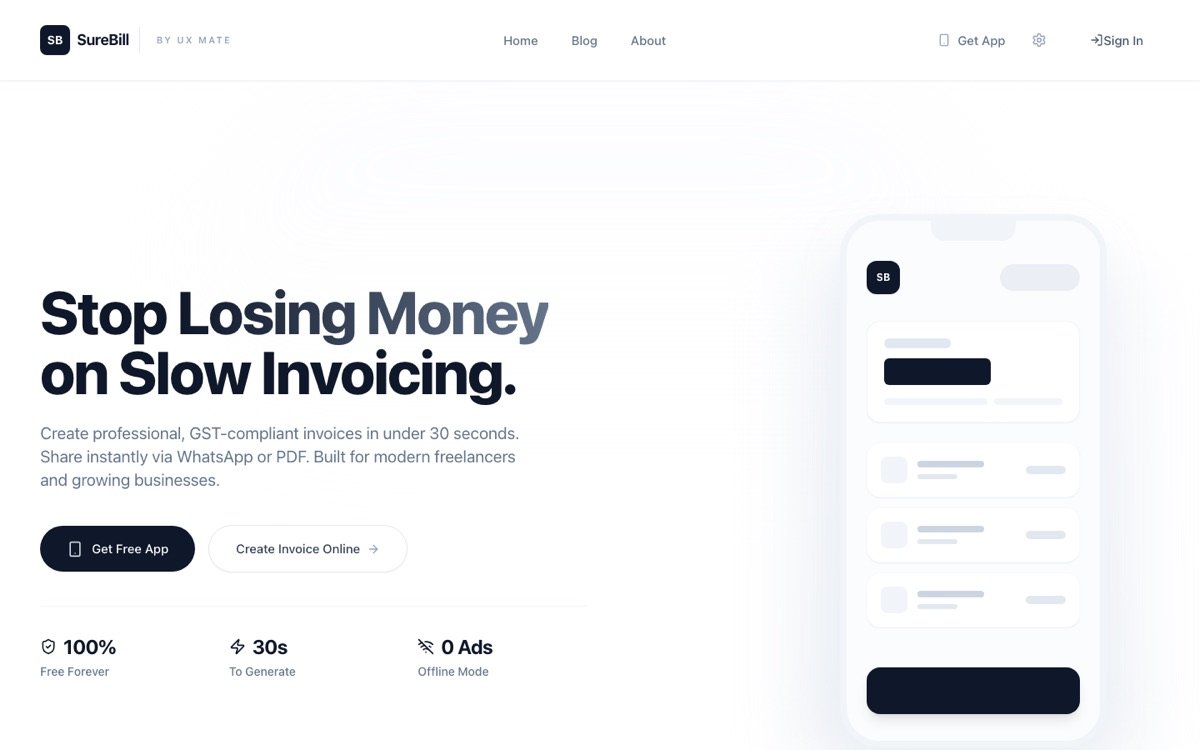 SureBill website homepage